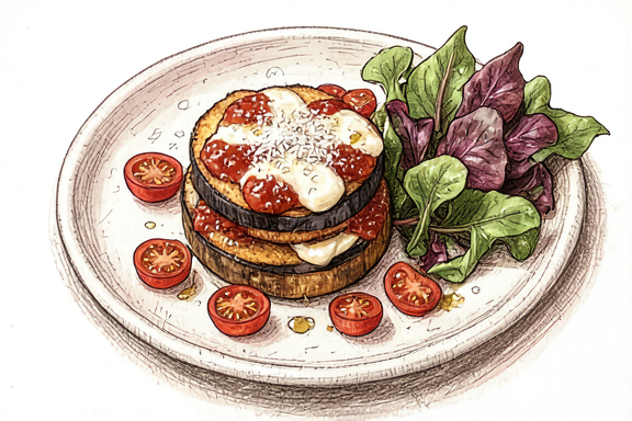Hava Fritözünde Melanzane alla Parmigiana ve Karışık Yeşillikler