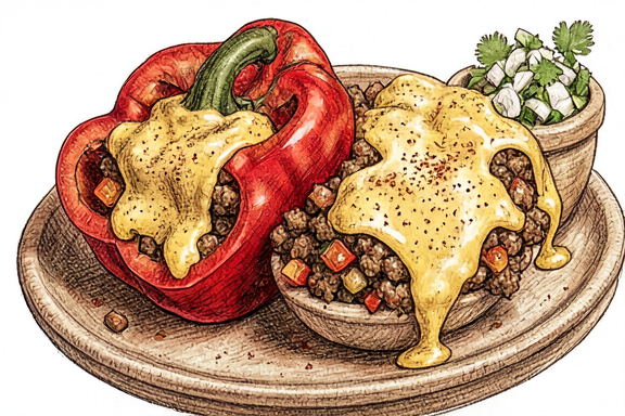 Hava Fritözünde Picadillo Dolgulu Biberler