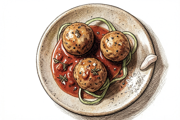 Hava Fritözünde Polpette al Sugo ve Kabak Eriştesi