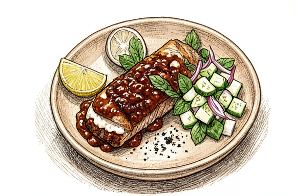 Hava Fritözünde Somon Tikka ve Salatalık Salatası
