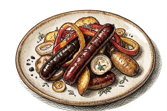 Hava Fritözünde Salsiccia e Peperoni ve Fırın Patates