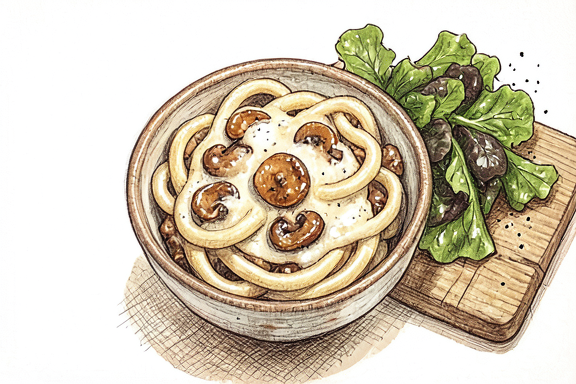 Mantarlı Kremalı Domuz Eriştesi ve Kuzu Marulu Salatası