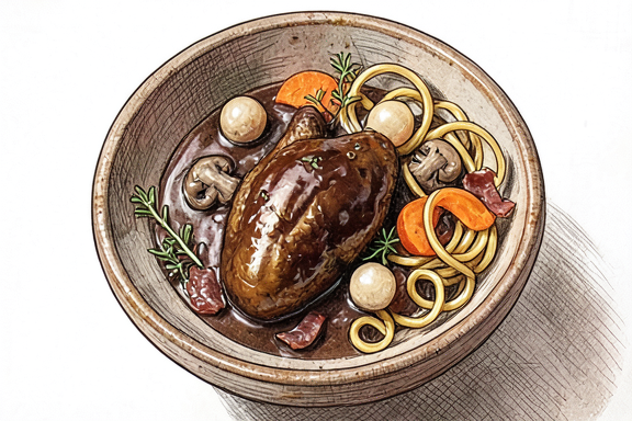 Coq au Vin ile Yumurtalı Erişte