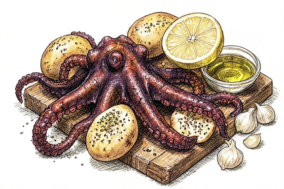 Izgara Ahtapot ve Havada Kızartılmış Limonlu Patates