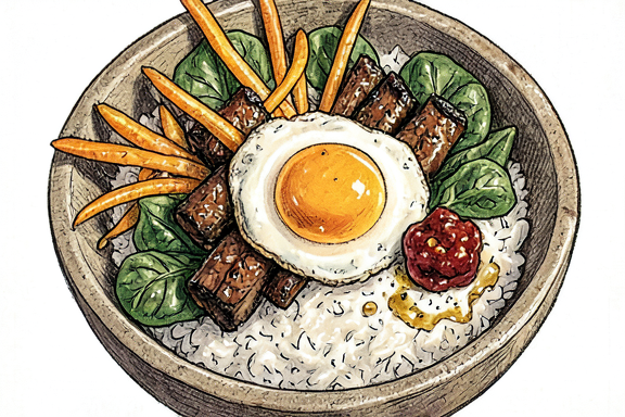 Kore Usulü Bibimbap (Sığır Eti, Ispanak, Havuç ve Gochujang ile)