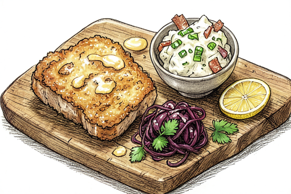 Domuz Şnitzeli Alman Patates Salatası ve Kırmızı Lahana ile