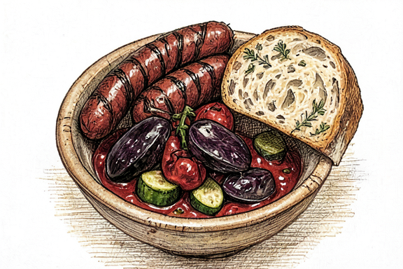 Ratatouille Izgara Sosisli ve Kıtır Ekmekli