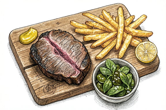 Steak Frites Su Teresi Salatası ile