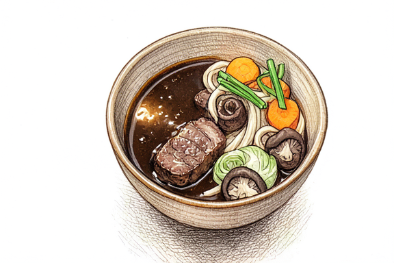 Udon Erişteli Sukiyaki ve Sebzeler