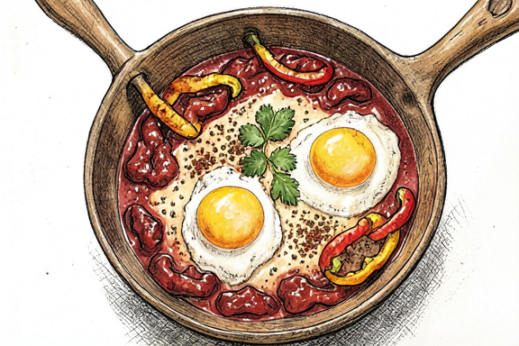 Tunus Usulü Yumurtalı Şakşuka (Hava Fritözünde Biberlerle)