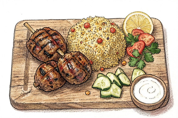 Türk Köfte Kebabı ve Bulgur Pilavı